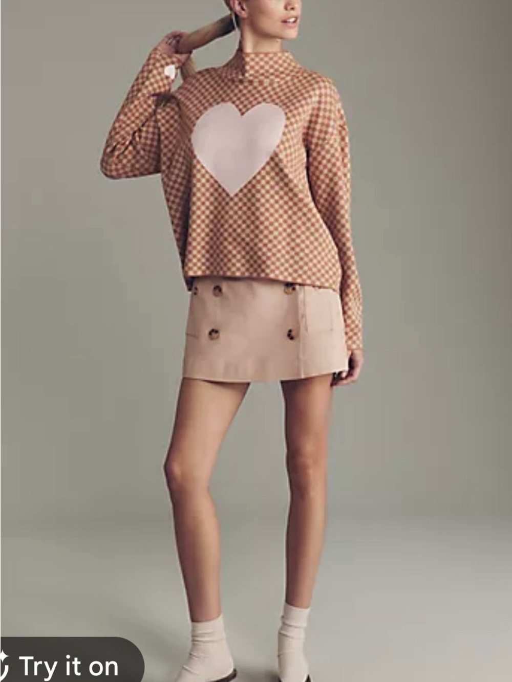 NWT Maeve Carys Mock Neck Sweater in Heart Check Size M